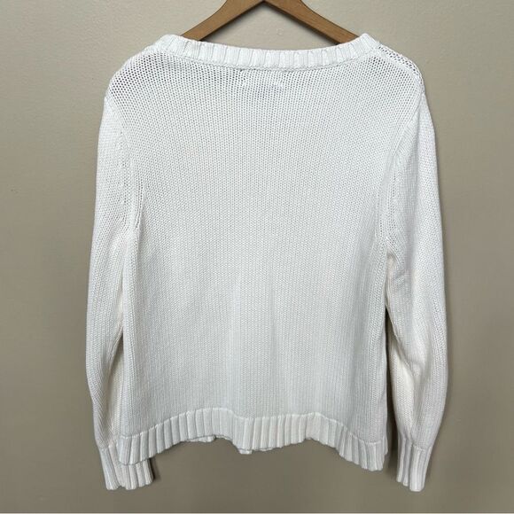 Lands End Drifter Cable Knit Wool Sweater Winter White Ivory Size Extra Large - Picture 3 of 9